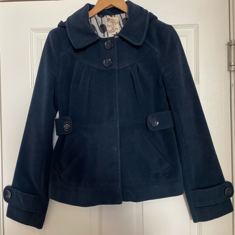 Tulle Blue Pea Coat with Tailored Silhouette